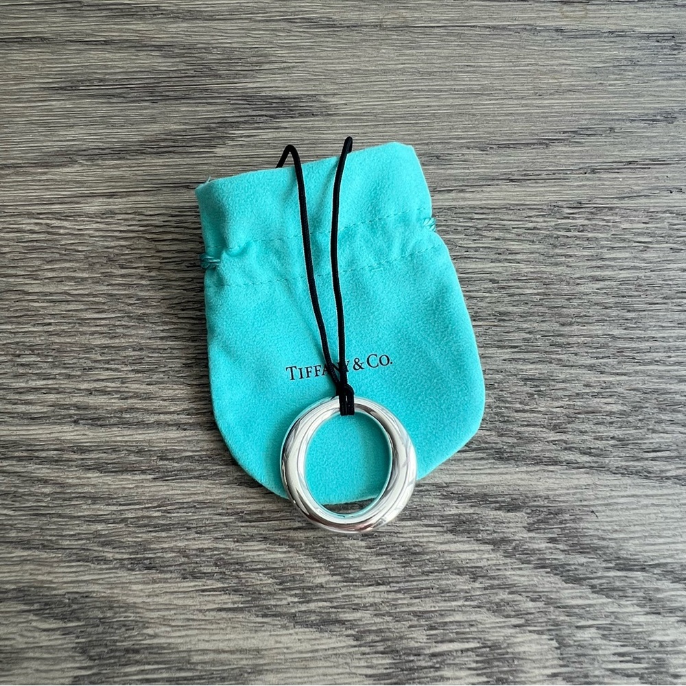 Tiffany & Co. Sterling Silver Sevillana Pendant Black Cord Necklace Elsa Peretti